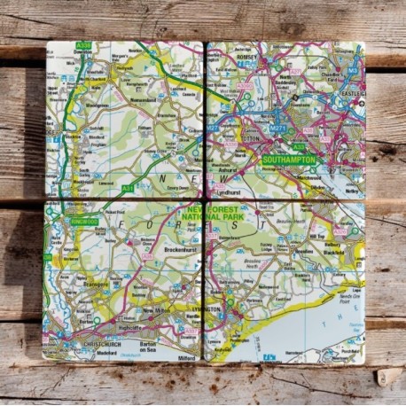OS Map Ceramic Four Coaster Set - New Forest National Park
