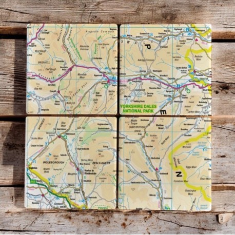 OS Map Ceramic Four Coaster Set - Yorkshire Dales National Park