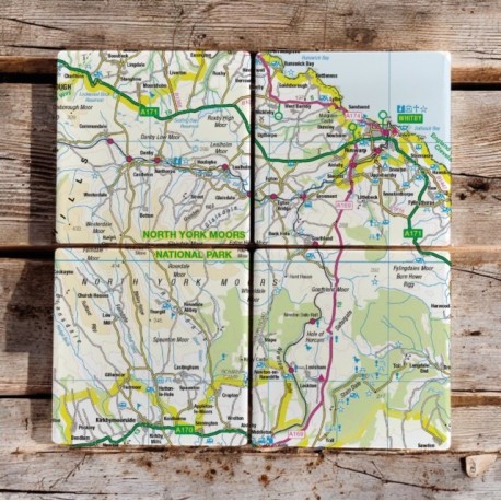 OS Map Ceramic Four Coaster Set - North York Moors National Park
