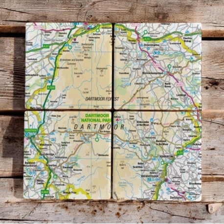 OS Map Ceramic Four Coaster Set - Dartmoor National Park