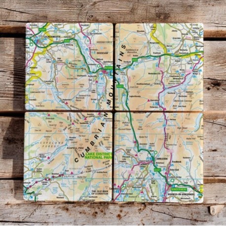 OS Map Ceramic Four Coaster Set - Lake District National Park