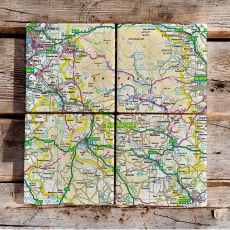 OS Map Ceramic Four Coaster Set - Peak District National Park