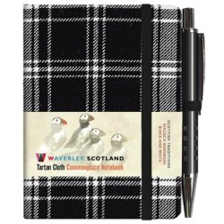 Waverley S.T. (S): Black & White Mini with Pen Pocket Genuine Tartan Cloth Commonplace Notebook