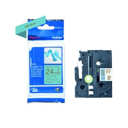 TZe-RL54 printer guld tekst på lyseblå 24mm satinbånd