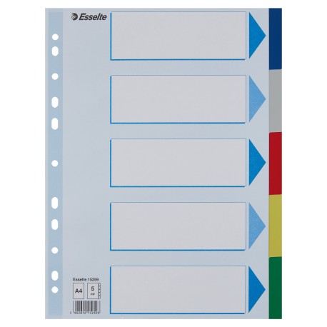 Faneblade PP A4 5-delt farvede faner
