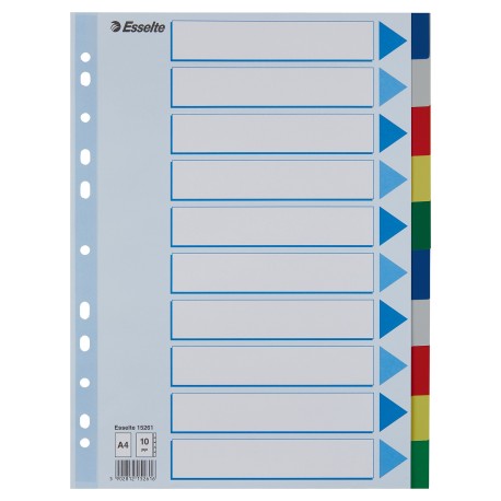 Faneblade PP A4 10-delt farvede faner