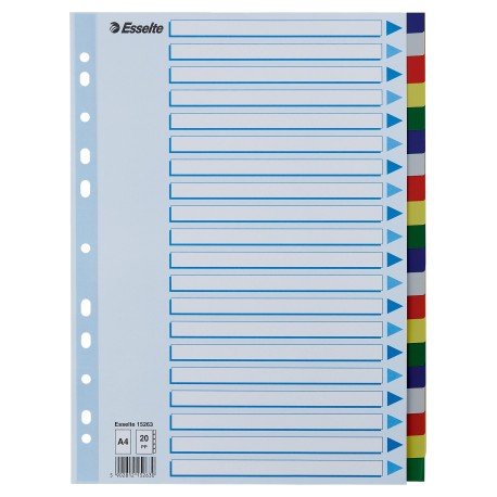 Faneblade PP A4 20-delt farvede faner