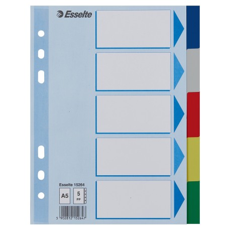 Faneblade PP A5 5-delt farvede faner