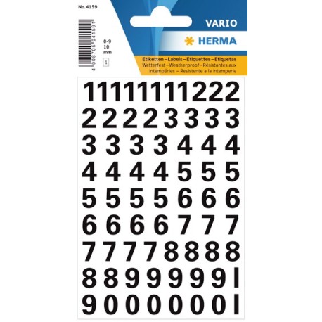 Herma etiket tal 0-9 10mm sort