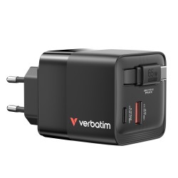 VERBATIM GaN Charger 65W 2 Port retr cable US/EU/UK ADP