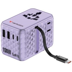 VERBATIM 100W Univ. Travel Adapter Retractable Cable Purple