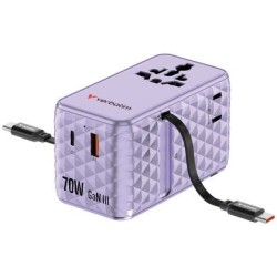 VERBATIM 70W 2C Retractable Universal Travel Adapter Purple