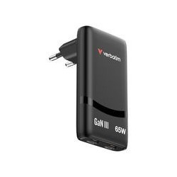 VERBATIM Fold 'n' Go GaN Charger 65W EU 2xUSB-C, Black