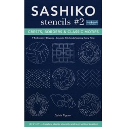 Sashiko Stencils -2: Crests, Borders & Classic Motifs- 9 Embroidery Designs 3’’ x 5’’, Accurate Stitches & Spacing Every Time