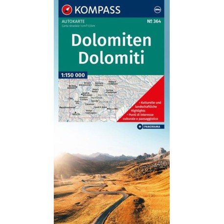 Dolomites - Dolomiten Road Map 364 + Panorama Map