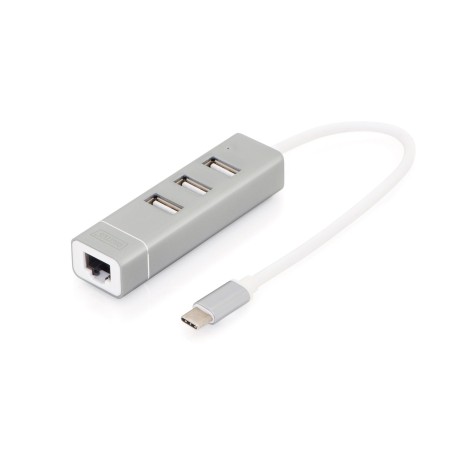 DIGITUS USB-C hub 3 x USB-A with Fast Ethernet, Silver