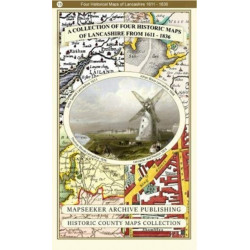 A Lancashire 1611 - 1836 - Fold Up Map that features a collection of Four Historic Maps, John Speed's County Map 1611, Johan Blaeu's County Map of 1648, Thomas Moules County Map of 1836 and a Plan of Lancaster and Preston from 1824. The maps also feature 